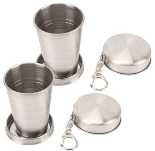 Beufee 2 pièces Tasse Pliable, gobelet Pliable, Tasse Pliable en Acier Inoxydable Verre à Shot Pliable pour Voyager Camping en Plein air Tasse à Eau Pliante Portable, gobelet Retractable (250ML)