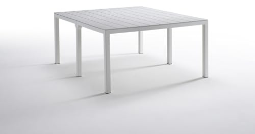 Tomaino - Ausziehbarer Gartentisch aus Kunststoff - Mehrfachzusammensetzung von 4 bis 12 Plätzen - Esstisch für den Außenbereich, rechteckig oder quadratisch (ausziehbarer Tisch, weiß)