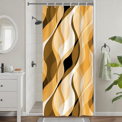 Uiiooazy Tenda Doccia Gialla Arancia, Tenda da Doccia Astratta Geometrica Banda Linee Tenda per Doccia Antimuffa Impermeabile Tessuto Poliestere Lavabile Tenda Vasca da Bagno con 6 Ganci 90x180cm