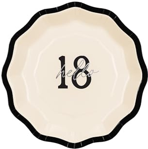 Pappteller Hello 18 D.18cm 6er Set - Partyteller Einwegteller plastikfrei - Partygeschirr 18. Geburtstag Hochzeitstag Jahrestag - Partydeko Tischdeko & Partyzubehör - Ivory Schwarz Silber