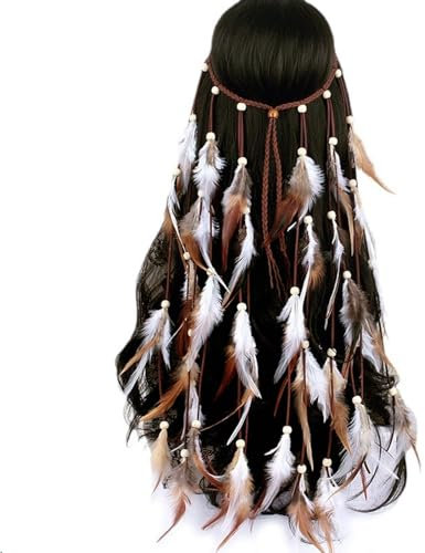 GWAWG Bandeau en plumes, style vintage, hippie, bandeau indien, bandeau tribal de style américain natif, bijou indien, bandeau bohémien