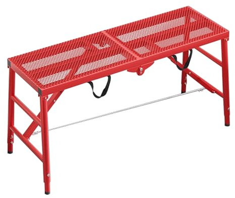 Arbeitsplattform Klappbare Arbeitsplattform, Verstellbares Gerüst, Breite 15,75 Zoll, Trittleiter Aus Kohlenstoffstahl Für Die Werkstatt Und Garage Im Homeoffice, Tragkraft 600 Pfund(Red,59.06x11.81x4