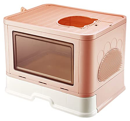 Maison de Toilette pour Chat,Bac à Litière Fermé,Bac à litierechat pour litierechat,Grande Maison de Toilette Chat Pliable avec Couvercle,WC pour Chats avec Couvercle (Rose 40 * 51 * 37cm)