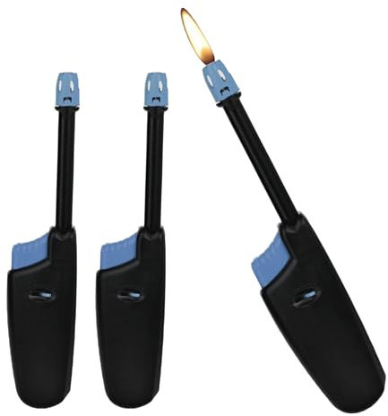 Sicignano | Accendino Cucina a Gas con Canna Estraibile – 3 Pezzi Ricaricabili Colore Blu