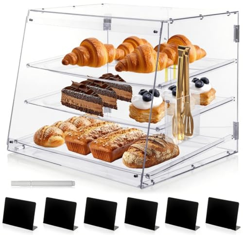 Pulchra Pastry Display Case 3 Tray, Acrylic Bakery Display Countertop - Detachable Tray, Transparent Clear Sturdy Versatile Display Case with Magnetic for Bread Pastry Dessert Food Cookie Kitchen