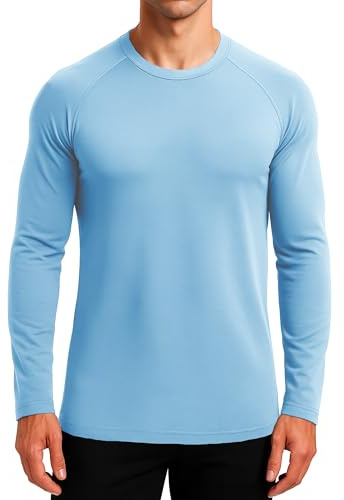 NASBING Mens Thermal Shirt Soft Fleece Lined Long Sleeve Base Layer Cold Weather Lightweight Athletic Top, Light Sky Blue, Large