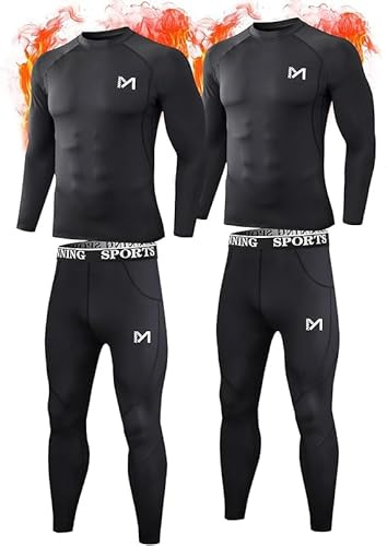 MEETYOO 2er Pack Thermounterwäsche Herren & Skiunterwäsche Herren | Atmungsaktiv, feuchtigkeitsabsorbierend, schnell trocknend, 4-Wege-Stretch für Outdoor & Heim