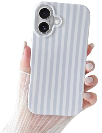 SmoBea for iPhone 16 Case Cute Striped Phone Case Soft TPU Slim Shockproof Phone Cover for Women Girls Beautiful and Stylish, Blue and White
