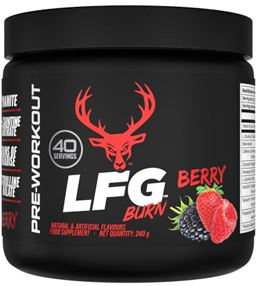 Bucked Up LFG Burn Pre-Workout Powder, Berry Flavour, 40 Servings | Pre-Workout Support, Energy Support, Endurance Support, L-Carnitine, Beta-Alanine, Caffeine, Sugar Free, Transparent Formula