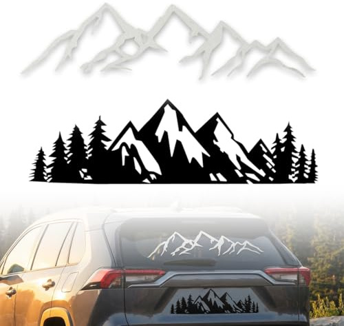 YAZWUR 2 Stück Witterungsbeständige Auto Aufkleber, Schneebedeckter Berg-Aufkleber, Ideal für Seitenfenster und Heckscheibe