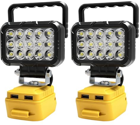 2 Pcs LED Work Light Compatible with Dewalt 20v Battery, Cordless Flood Light with USB Charging Port, Portable Outdoor Lighting Flashlight, Tool Gifts for Men, for Emergency, Job Site, Car Repairing