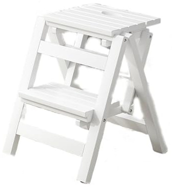 marchepied Escabeau Pliable en Bois Massif, sans Installation, Portable, for la Maison, la Cuisine et l'intérieur Pliable(Wit)