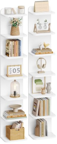 Hzuaneri Wandregal 2er Set, Bücherregal 24 x 30 x 186 cm, 7 Ebenen, Weiß | wandmontiertes Regal aus Holz, für Wohnzimmer Arbeitszimmer Schlafzimmer, BC88903X