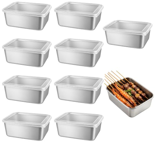 LQOZYYUL 10 Pack Stainless Steel Food Containers with Lids - 500ml / 17oz | Metal Snack Lunch Box, Leakproof Meal Prep Containers Freezer Storage Boxes for Kitchen Picnic Camping Cheese Fruit