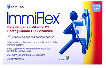 ImmiFlex | Clinically Proven Betaglucan Supplement | 250mg x 30 Vegetarian Capsules with Vitamin D