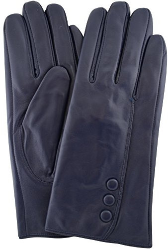 Extra weiche Lederhandschuhe für Damen mit Knopf-Design und warmem Fleecefutter, marineblau Gr. Größe L, navy