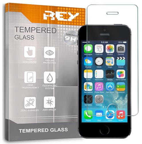 REY Bildschirmschutz aus gehärtetem Glas für iPhone 5/5S/5C/SE, Schutzfolie, Displayschutzfolie 9H+ Härte, Anti-Kratzen-Öl-Bläschen