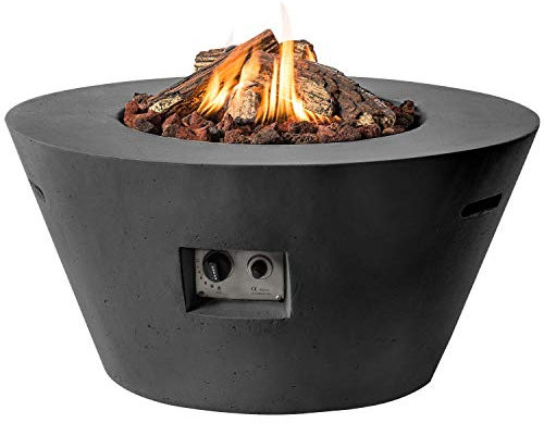 M A N I A Feuertisch für den Garten - Gas Feuerstelle ohne Rauch, Funken, Glut & Asche - Gaskamin Outdoor mit 19,5 kW in Betonoptik schwarz 96 x 96 x 46 cm - Gasfeuerstelle Terrassenkamin Kaminfeuer