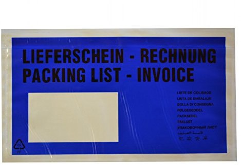 100 Lieferscheintaschen / DIN lang / Lieferschein-Rechnung / Farbe: blau