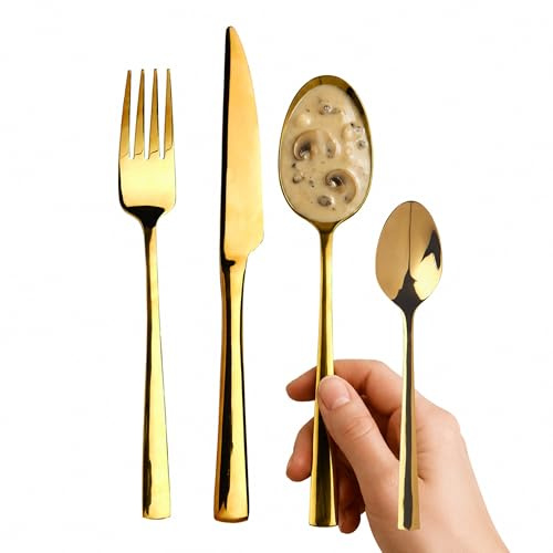 Premier Housewares Luxurious 16 Piece Gold Cutlery Set | Elegant Dining Utensils | Luxury Cutlery Collection | Modern Kitchenware Essentials | Unique Stainless Steel Flatware Set