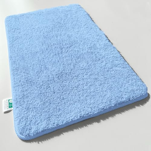 casa pura Badematte Hochflor Sky Soft - Weicher, Flauschiger Badezimmerteppich in Shaggy-Optik - Badvorleger rutschfest waschbar - schadstoffgeprüft - 16 Farben in 6 Größen (70x120 cm, hellblau)