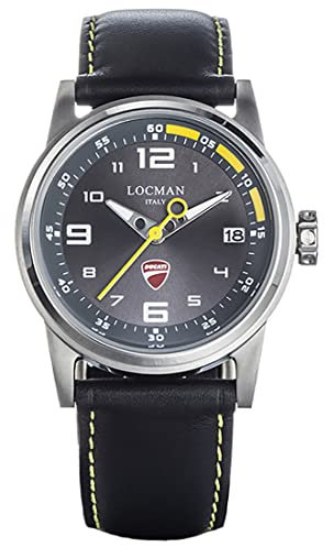 Locman Herren DUCATI Armbanduhr d106a07s-00gyypky Quarz Analog Wasserdicht 50m Schwarz Lederarmband Schnalle