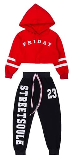 LOLANTA Hip Hop Dance Kleidung Kinder, Mädchen Hoodie Kapuzenpulli Sweatshirt Hose, Trainingsanzug