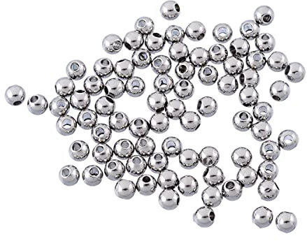 Sadingo Edelstahl Perlen in Silber | 3 mm - 50 Stück, runde Zwischenperlen mit Loch, Armbandperlen zum Auffädeln, Schmuckperlen für DIY Schmuck, silberne Bastelperlen, kleine Metallperlen