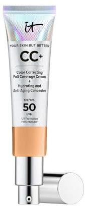 IT Cosmetics, Crème CC+ Anti-Âge Your Skin But Better, Haute Couvrance, Waterproof, Enrichi en Peptides, Collagène & Vitamines, Fini Naturel, 32 ml, Teinte : Neutral Tan
