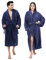 SweetNeedle Bathrobe 100% Cotton Terry Towel Dressing Gown Super Soft Light Luxury Highly Absorbent Toweling Robes with Pockets, Shawl Collar and Adjustable Belt for Men Women – Navy