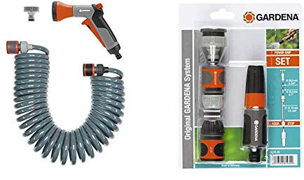 Gardena 4647-20 4647-20-Manguera riego de 10 m. Manguera Flexible, Pistola multichorro Classic, Ref. 8120 y Accesorios de conexión, Gris + 18291-20 Kit, Negro, Gris, Naranja, Plata