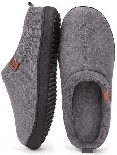 MERRIMAC Herren Slip-on Hausschuhe Bequem Memory-Schaum Rutschfest Innen Pantoffeln Grau, 47 EU
