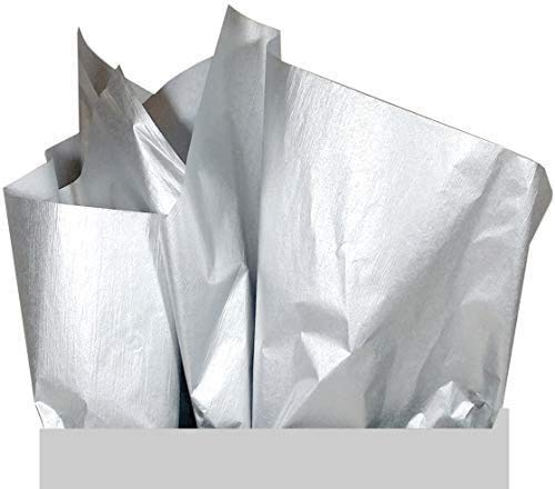 UNIQOOO 100 Sheets Metallic Silver Foil Gift Tissue Paper Bulk, 20X14 Inch, Art Wrapping Paper For Small Gift Bags Box Packing Shredded Filler, DIY Craft,Pom Pom Piñata Tassel