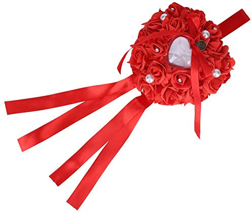 Ring Kissen Box-Romantische Rose Hochzeit begünstigt Herz Perle Geschenk Ring Box Kissen Kissen Weiß Rot