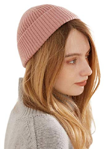 Prettystern Hipster Kaschmir Strick-Mütze Beanie Unisex Cashmere Mütze für Damen Herren Rosa