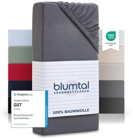 Blumtal® Baumwolle Spannbettlaken 150x200cm Basics Jersey - Bettbezug 150x200cm - Oeko-TEX zertifiziertes Spannbetttuch 150x200cm - Matratzenbezug 150x200cm - Leintuch - Bettbezug - Grau