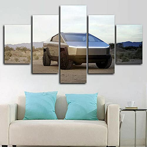 Myrdsio Leinwanddrucke Modern Home Wand Dekor Cybertruck Futuristic Car 5 Stück Leinwände Drucken Modulare Bild Kunst Hd Malerei Kunstwerke,Fertig Zum Aufhängen Mit Rahmen