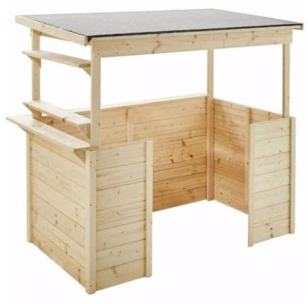 SOULET Playa Wooden Playhouse for Children - 4FT x 3FT - Wooden Kids Outdoor Playhouse Outdoor Kitchen for Children - 2 Shelves & 1 Counter - Waterproof Roofing Material Included - Easy Assembly