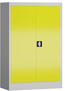 Aktenschrank Metallschrank mit 2 Türen, 1200 x 800 x 380 mm Mehrzweckschrank abschließbar (RAL 7035/1018 lichtgrau/zinkgelb)