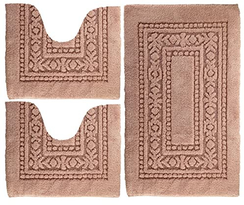 Casatessile Tappeto Bagno Antiscivolo New Romy - Rosa Antico, Set 3 Pezzi