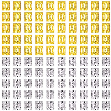 200 Stück Dreadlocks Perlen Aluminium Metall Haar Manschetten Perlenzöpfe Haarschmuck Gold Silber Verstellbar Flechtet Dread Locks DIY Braid Ringe für Mädchen Geflecht Zöpfe Braids Dreadlock
