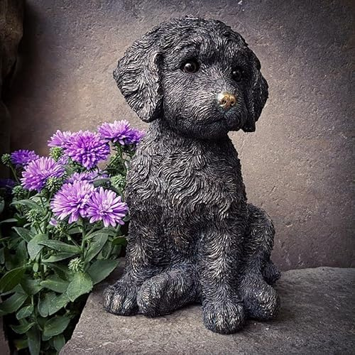 Cockapoo Puppy Dog Bronze Finish Statue | Indoor Garden Decoration Ornament Pet