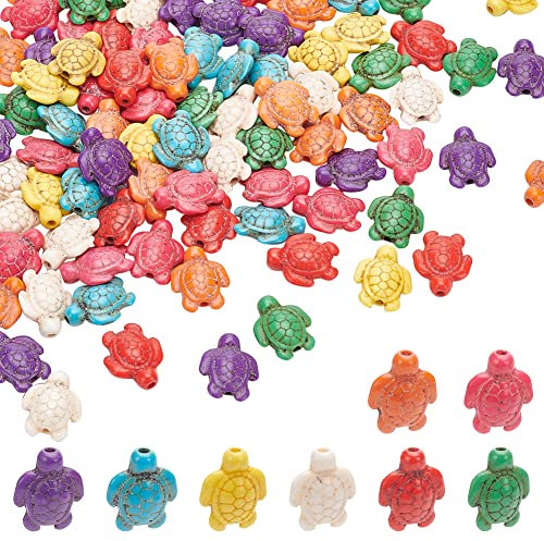 nbeads über 88 Stück Schildkröte Türkis Perlen Stränge, Schildkröte Charms Edelstein Stein Spacer Perlen für Schmuck Herstellung DIY Armband Halskette, gemischte Farbe