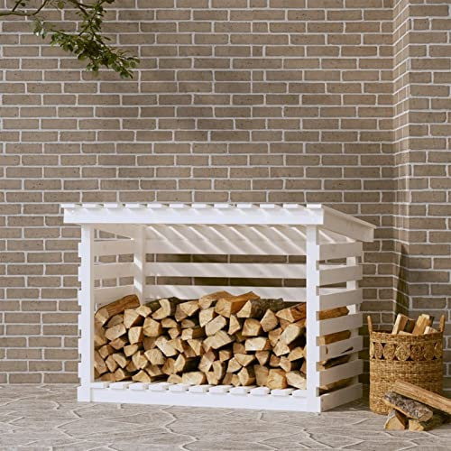 Festnight Kaminholzregal Innen Aussen Unterstand Kaminholzhalter Holzständer Für Kaminholz Stapelhilfe Für Brennholz Brennholzregal Außenbereich Weiß 108x73x79 cm Massivholz Kiefer