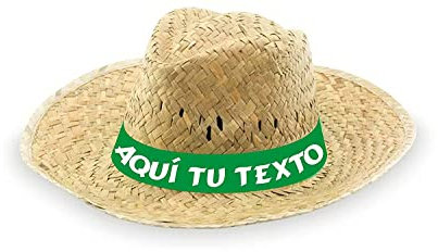 Pack de Sombreros de paja personalizados - Sombrero de paja verde con cinta personalizada para fiestas, eventos deportivos y culturales, romerías. (Pack 50 unidades)