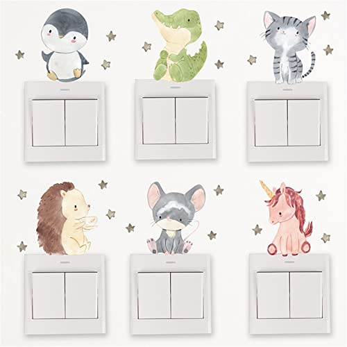 Sarah Duke 12 Stück Aufkleber Lichtschalter Kinder, Cartoon Tiere Muster Lichtschalter Sticker, PVC Schalter Aufkleber Selbstklebend, Schalter Dekoration für Kinderzimmer