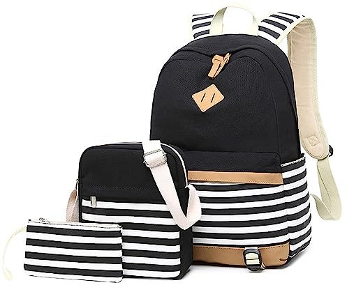 Geek-M Schulrucksack Mädchen Teenager Canvas Rucksack Schulranzen Laptop Schultaschen für Damen Schule Reise (Jungen Schulrucksack Schwarz)
