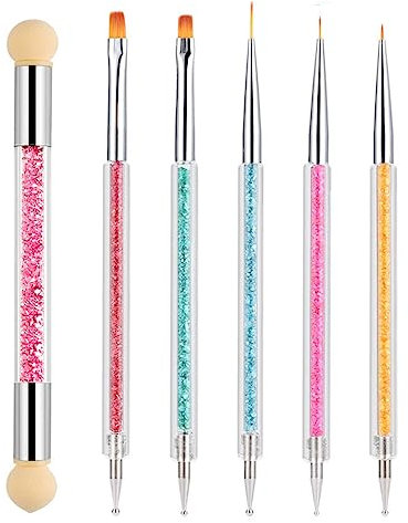 5 Doubel Ended Nail Art Brushes, 1 Nail Art Sponge Brush, Nail Art Dotting Tool Set, Dotting Drawing Painting Tool, Nail Art Pens for DIY Nail Art Designs