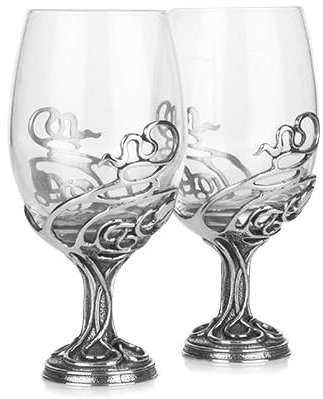 A E Williams Verres à vin avec motif tourbillon sans fin | Tige en étain massif et base lourde | Grande paire de verres de dégustation pour décoration de fête en plein air