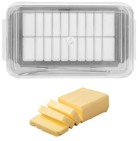 Plat de beurre avec couvercle et coupeur transparent, boîte de coupe Slicker 2 en 1 Butter étanche à rangement de beurre rectangulaire de rangement de beurre facile à couper le gardien de beurre